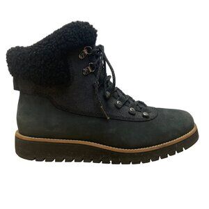 Cole Haan Women’s Black Leather Lace-Up Shearling-Lined Boots Size 8 B
